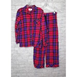 Victoria's Secret 2 Piece Pajama Set Red Blue Plaid Long Sleeve‎ Pants Sz Medium
